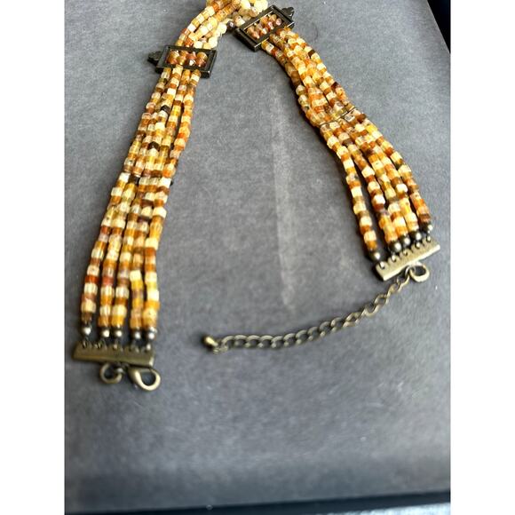 Vintage gold tone brass beaded with chocolate rhinestones drop choker/necklace - Picture 2 of 6